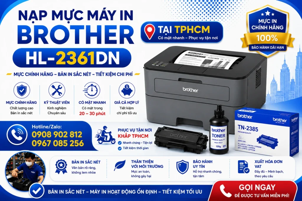 Nạp Mực Máy In Brother HL-L2361DN Tận Nơi Uy Tín - Có Mặt 20-30P